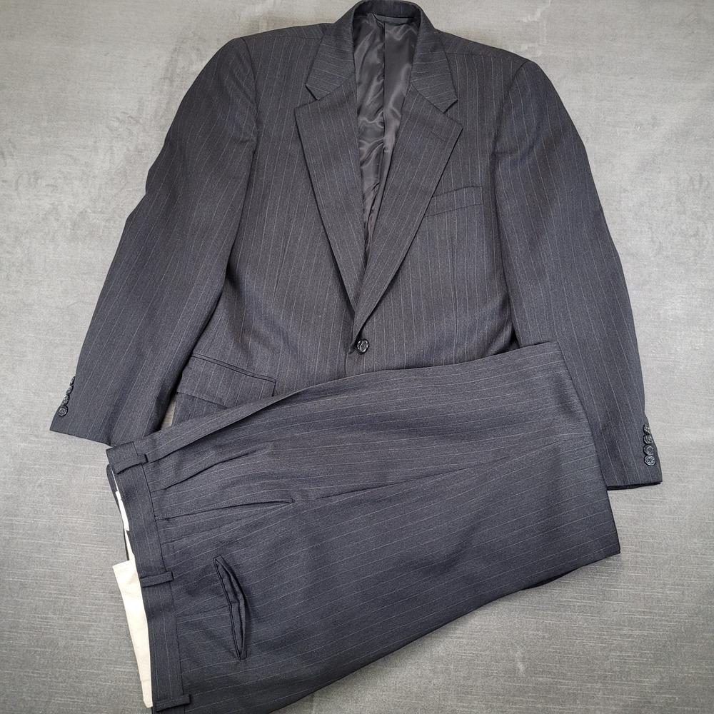 Hickey Freeman Canterbury Mens 2 Piece Suit 42L Gray Wool 35" Pleated Pants USA
